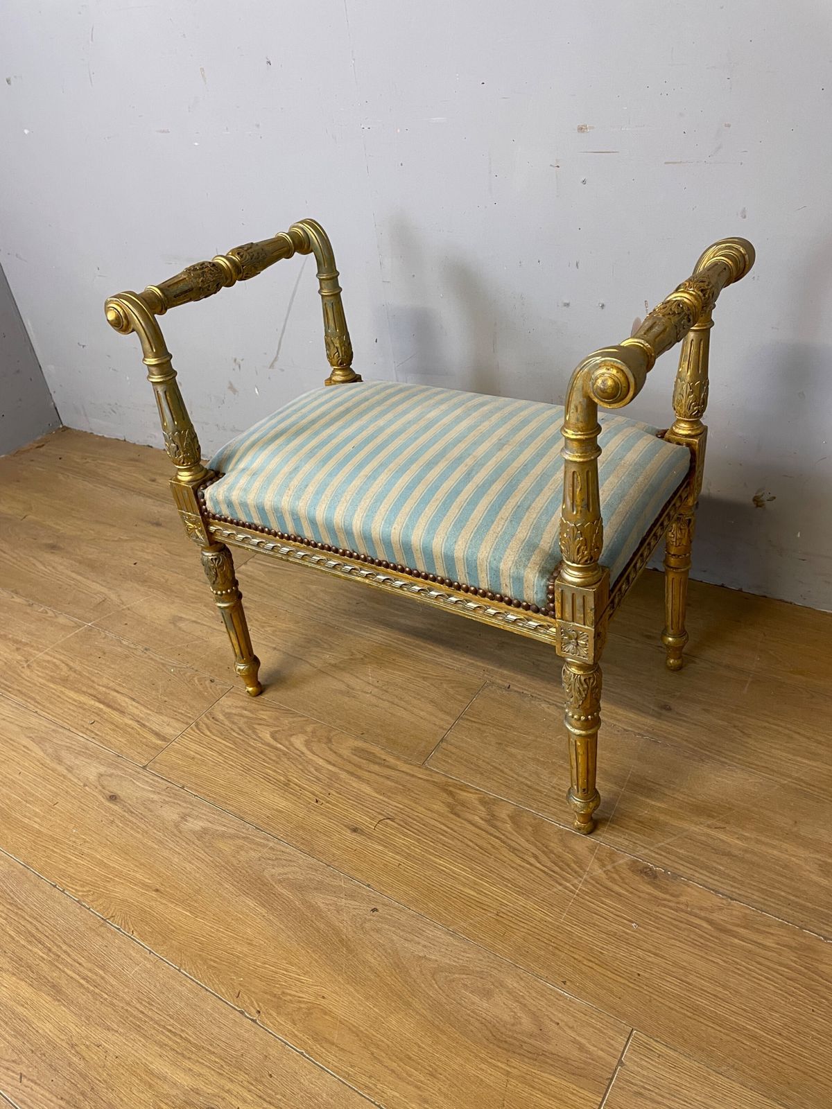 photo for sale Louis XVI Style French Gilded Window Seat Circa 1900
