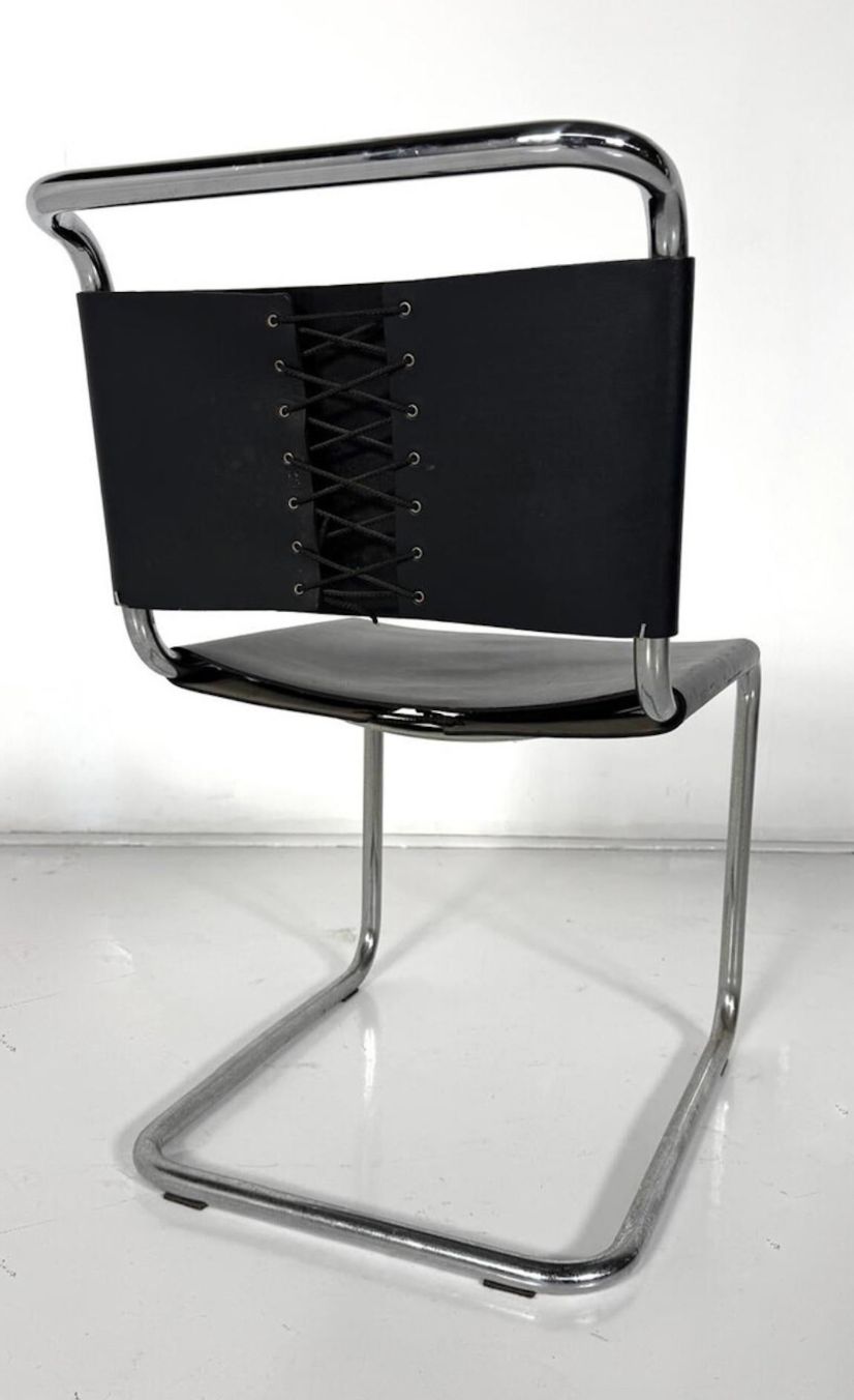 Set Of 6 Chairs Model B33 By Marcel Breuer, 1970s, Leather And Chrome photo vintage