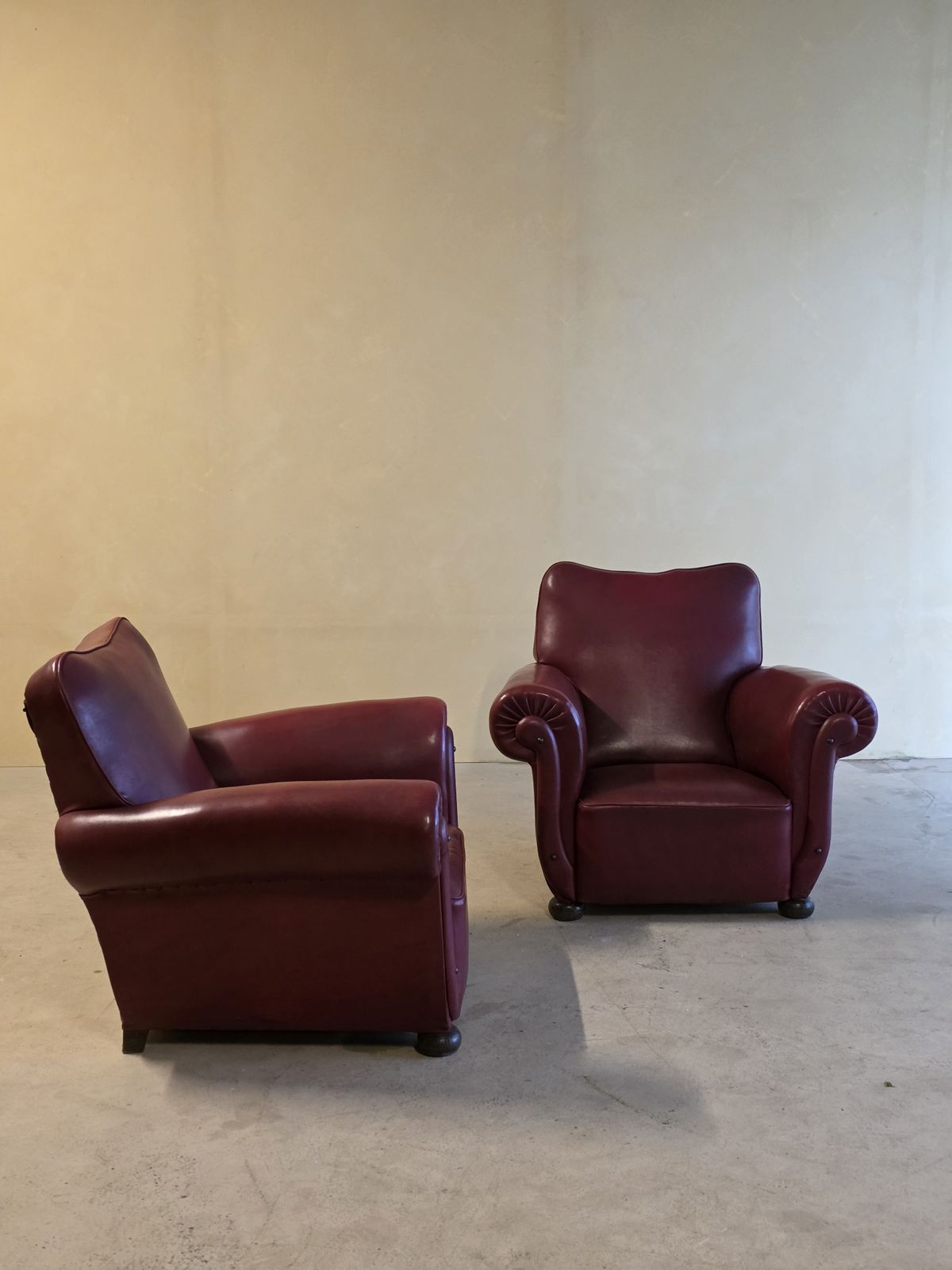 photo furniture Art Deco Set Of 2 Bordeaux Skai Leather Clubchairs, 1950s