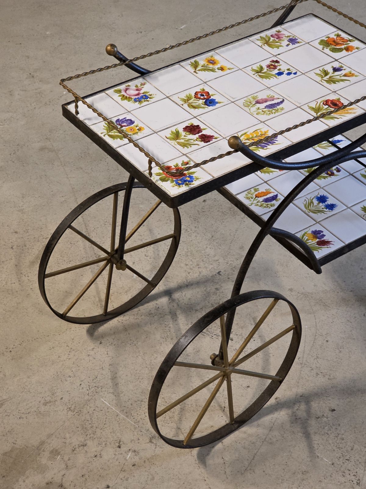 Iron Bar Car Trolley With Ceramic Tiles, N.Teplow, 1950s photo vinterior