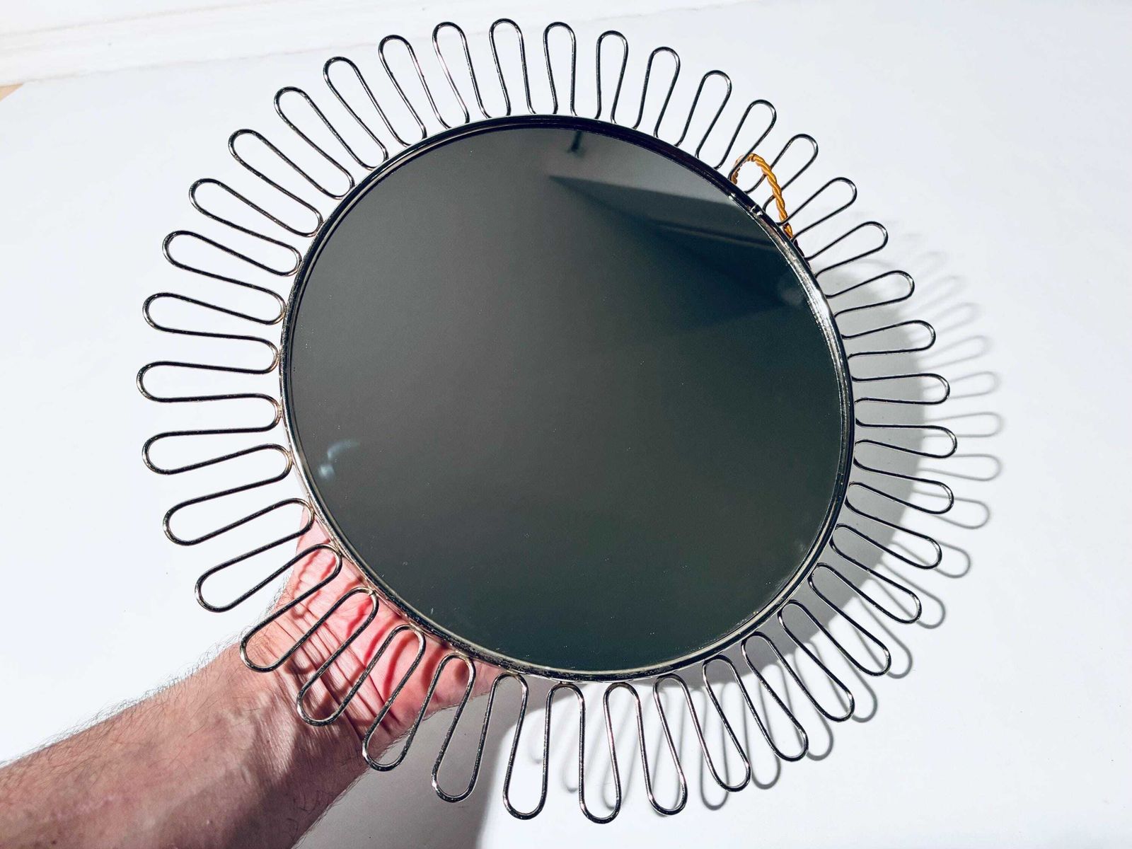 Round Sunbeam Metal Circular Mirror / 1960s Mid Century Vintage Decor photo vinterior