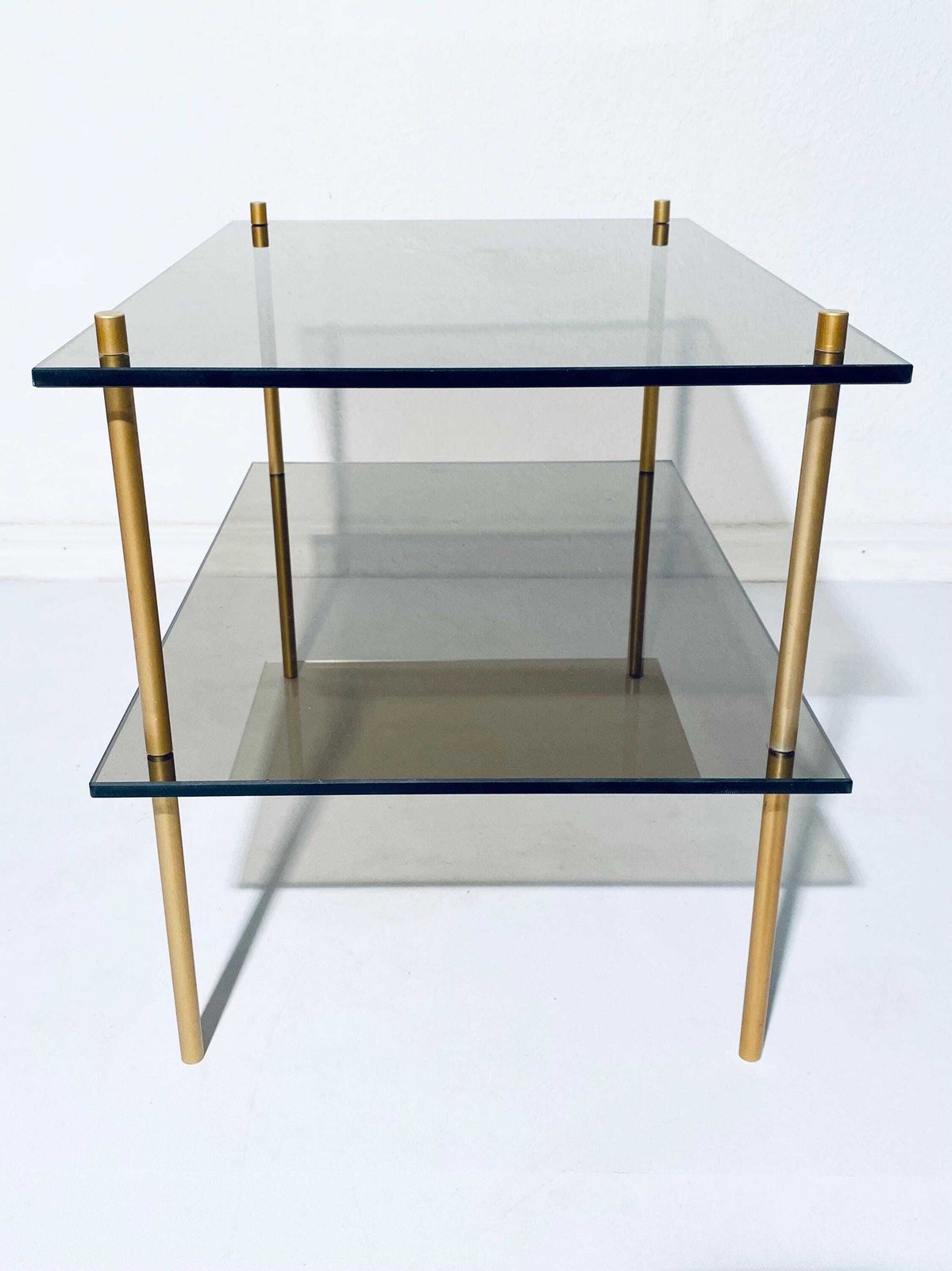 1970s Italian Gold Glass Brass Shelves Stand Sofa Table / Vintage Hollywood Regency Home Decor photo Furniture