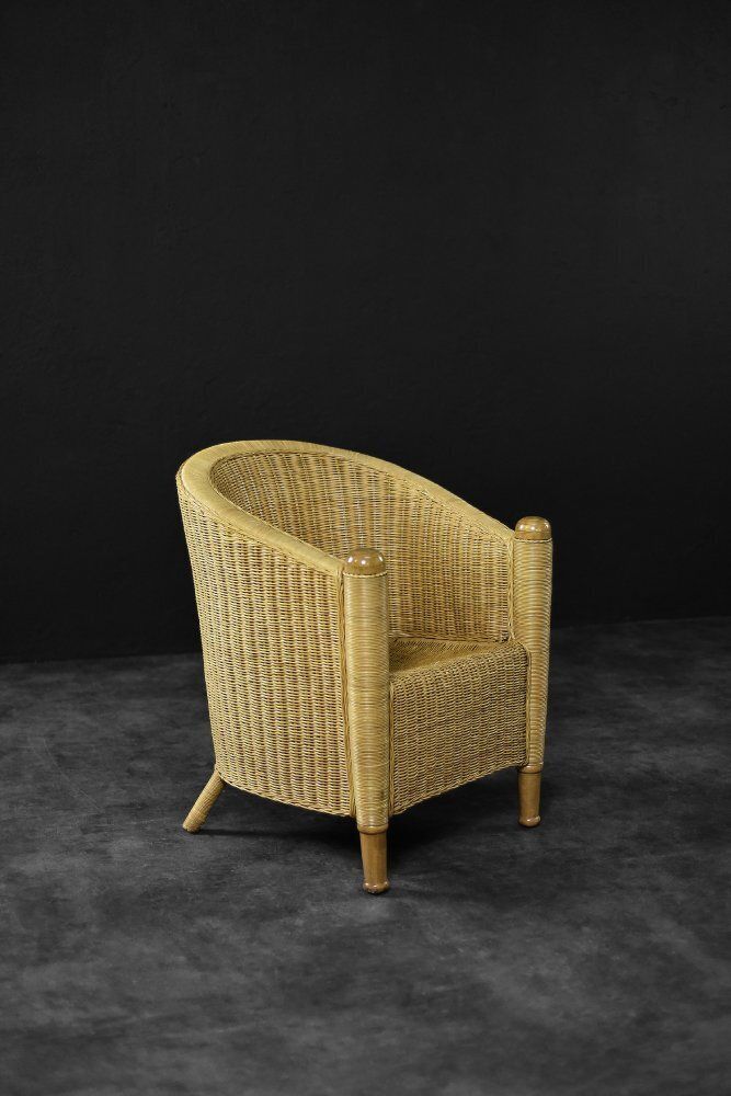 photo vintage Vintage Italian Boho Rattan Barrel Chair, 1970s