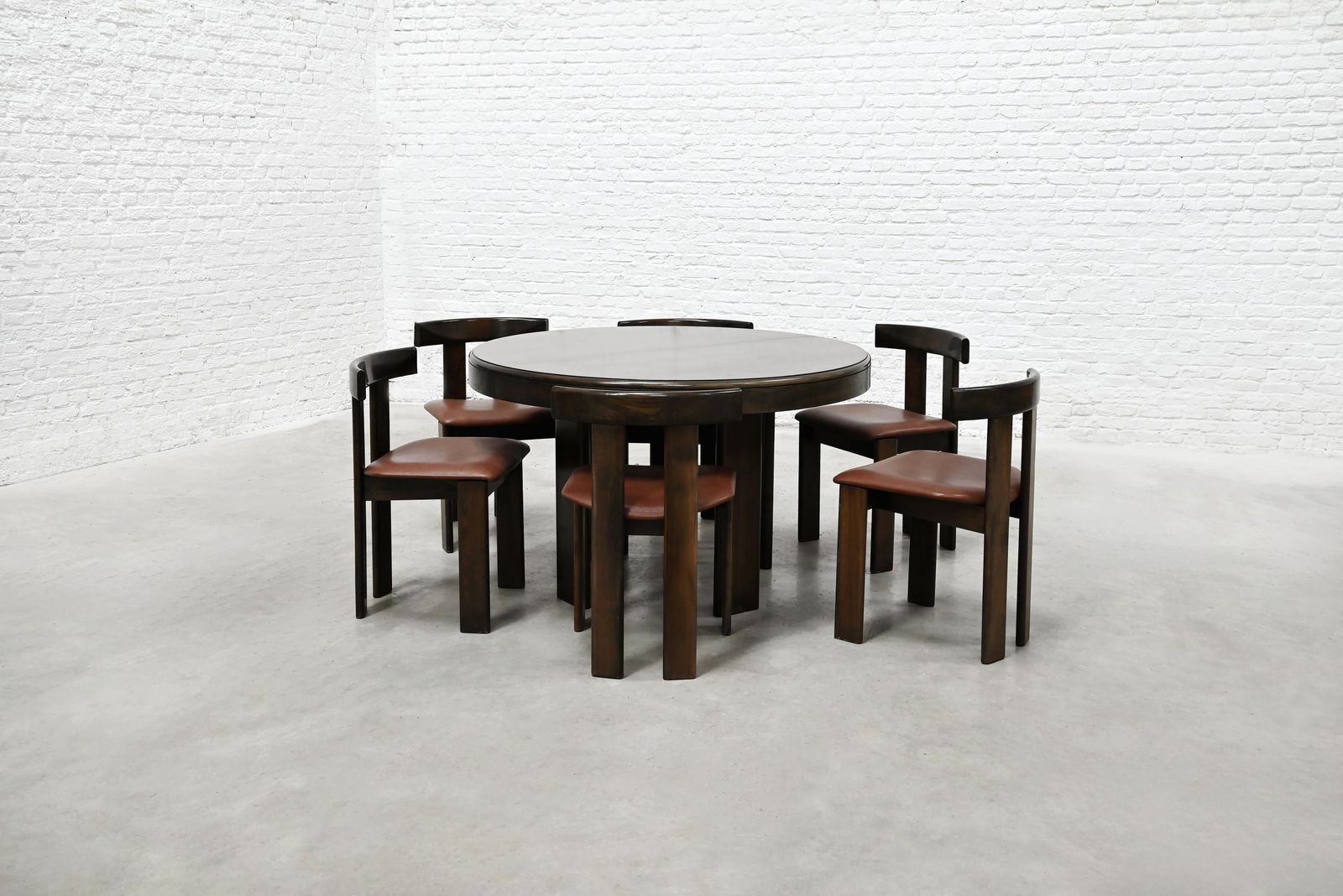 Dining Set By Luigi Vaghi For Former With Six Leather Chairs, Italy 1960's photo buy