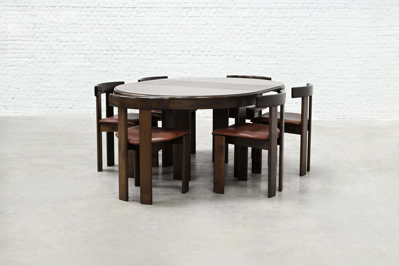 photo for sale Dining Set By Luigi Vaghi For Former With Six Leather Chairs, Italy 1960's