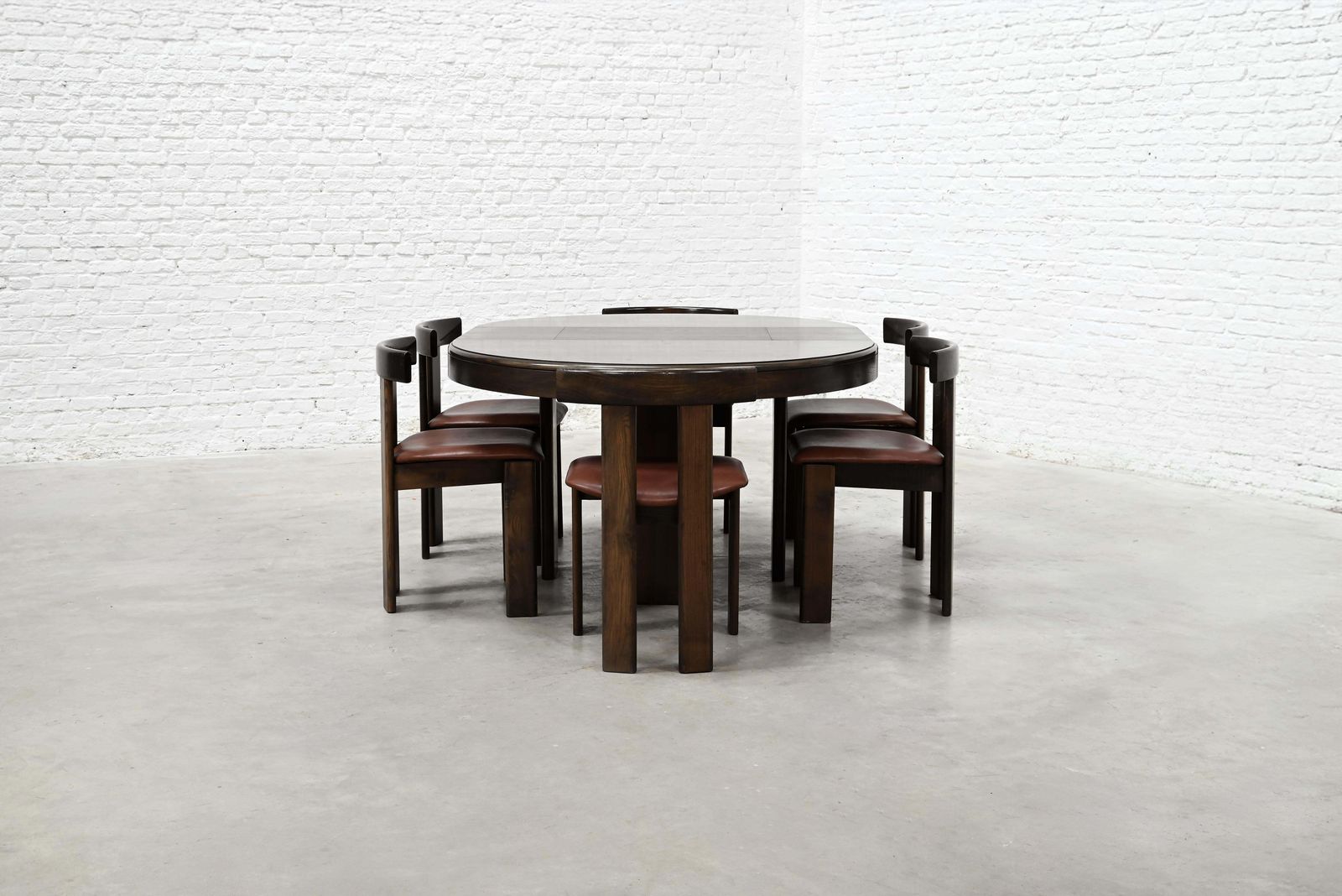 Furniture Dining Set By Luigi Vaghi For Former With Six Leather Chairs, Italy 1960's photo