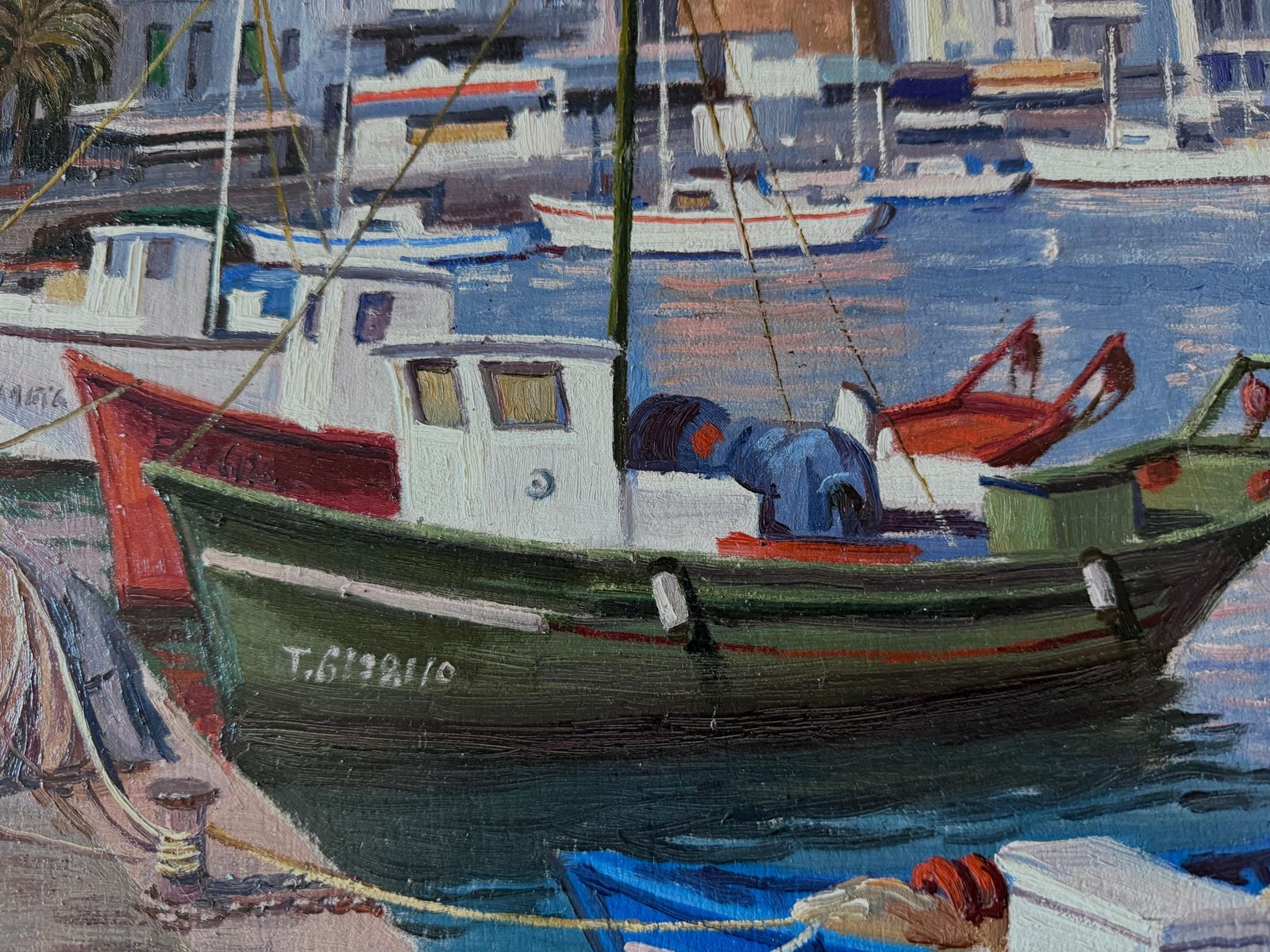 Francesc Torneró Gómez Port Of Cambrils, Spain, Oil On Canvas Painting, Spanish Mediterranean Seascape C.1970 photo 800.0