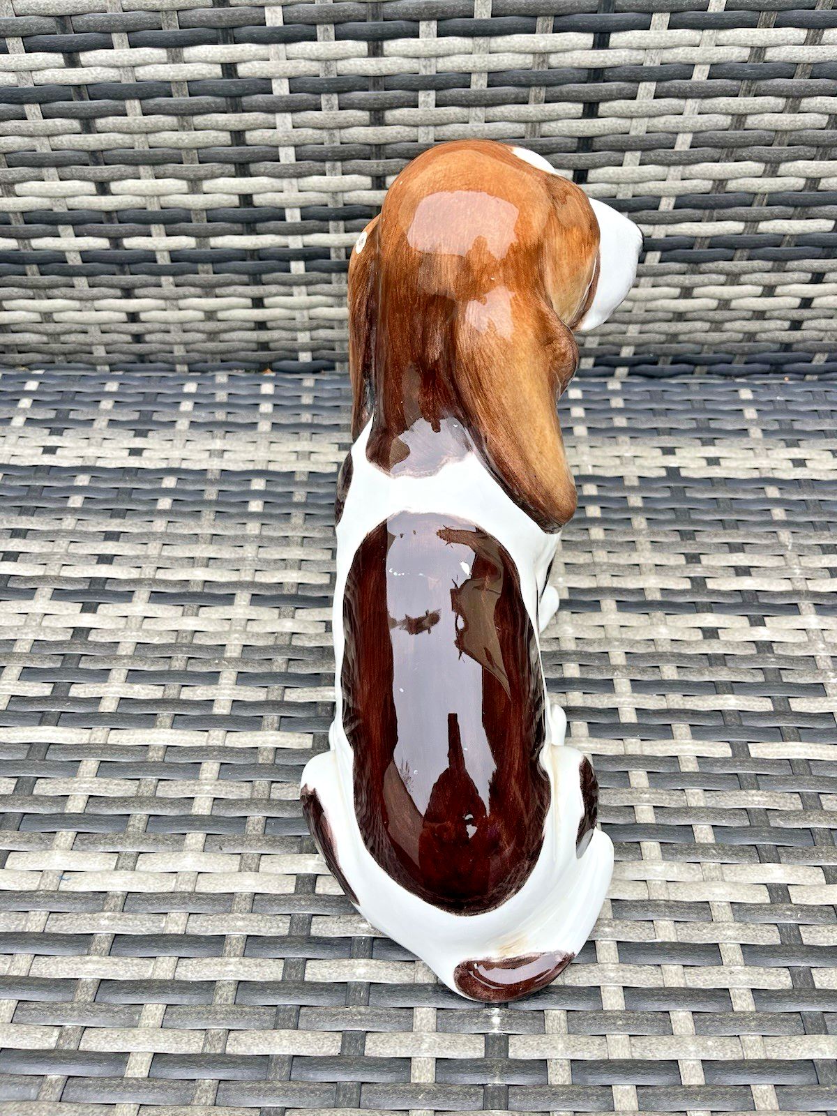 Cute Large Vintage Italian Pottery Fireside Sitting Basset Hound Dog Ornament photo vinterior