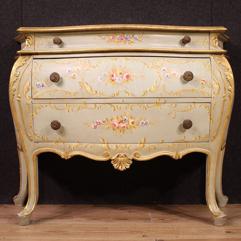 Venetian Lacquered, Painted And Gilded Dresser From The 20th Century photo Furniture