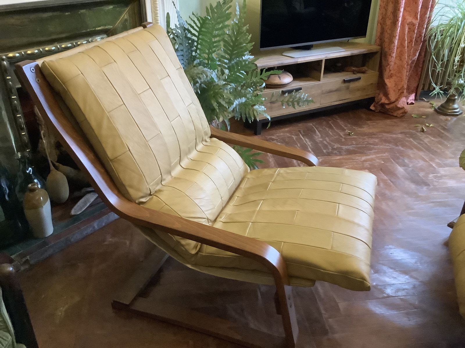 Vintage Leather & Bentwood Cantilever Chair With Leg Rest photo buy