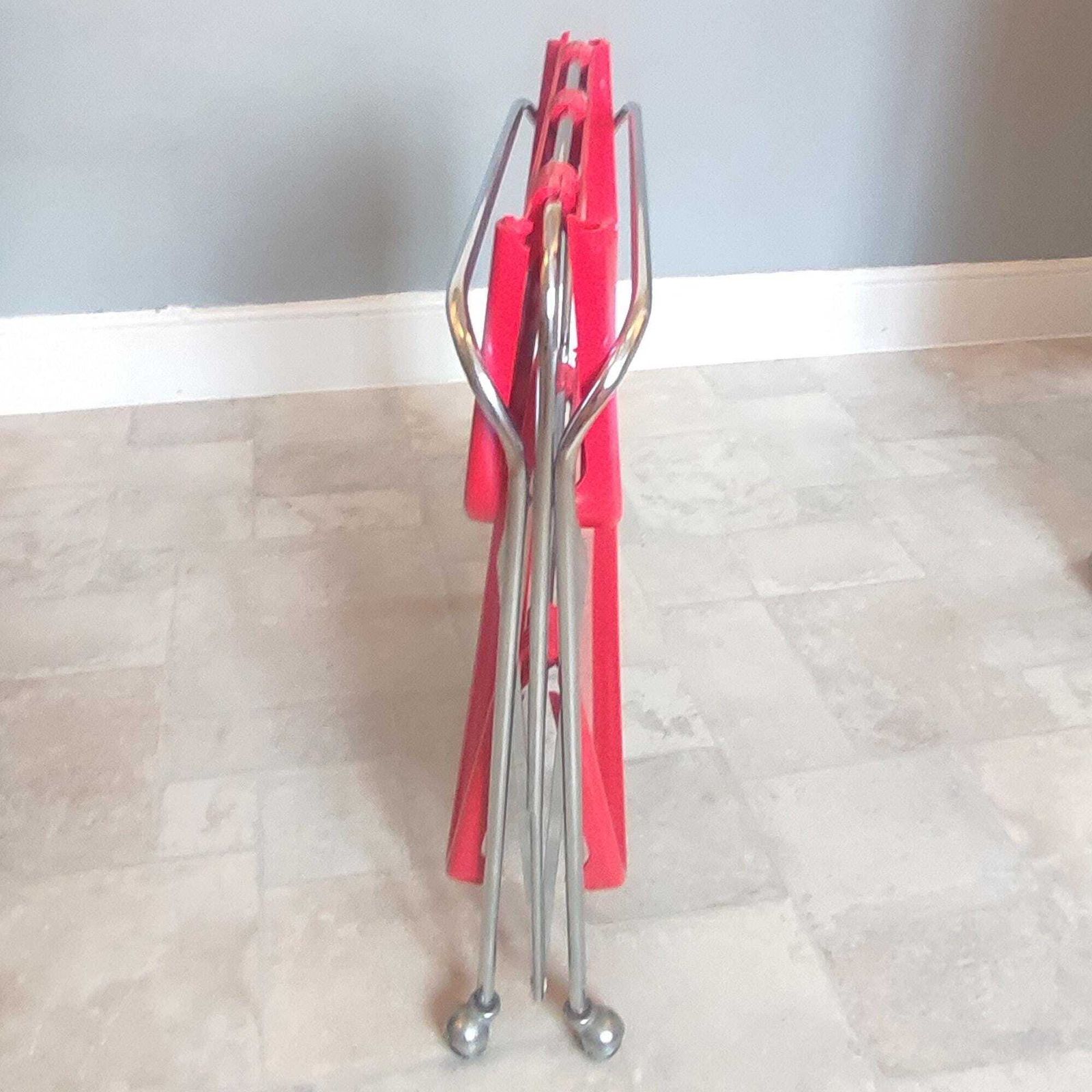 Furniture Vintage Italian Ellisse Red Two Tier Folding Trolley – Mid Century Modern Drinks Cart photo