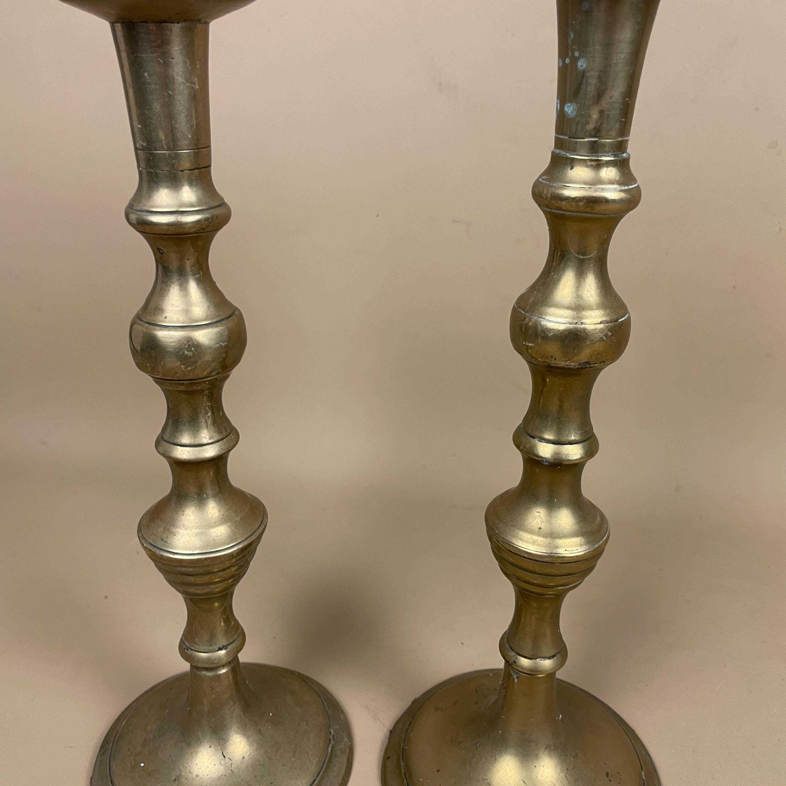 Antique Matching Pair Of Gold Brass Metal Candlestick Candle Stick Holders Vintage Column Taper Dinner Candlesticks Base Pillar Holder Round photo 65.0