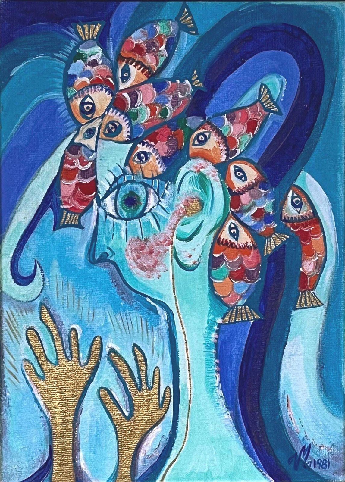 Aqua Anima 1981 – Surreal Symbolist Female Portrait, Signed Vm photo vinterior