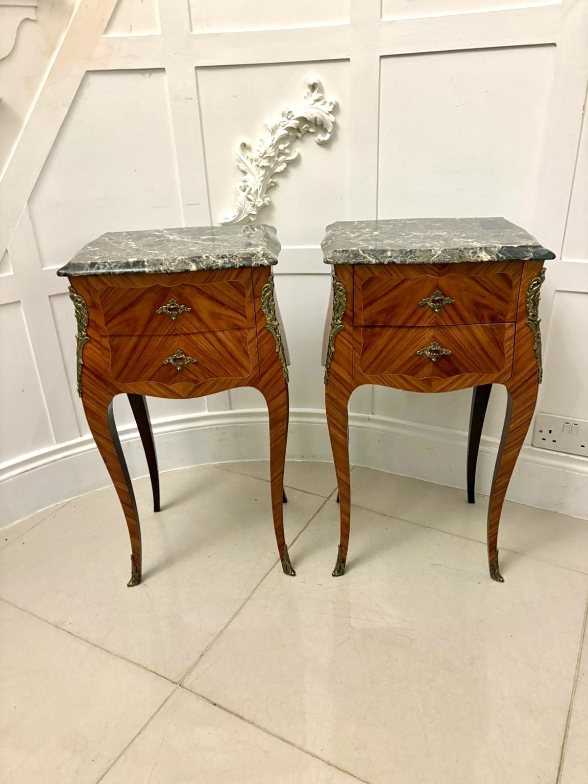 Antique Pair Of Quality French Marble Top Side Cabinets