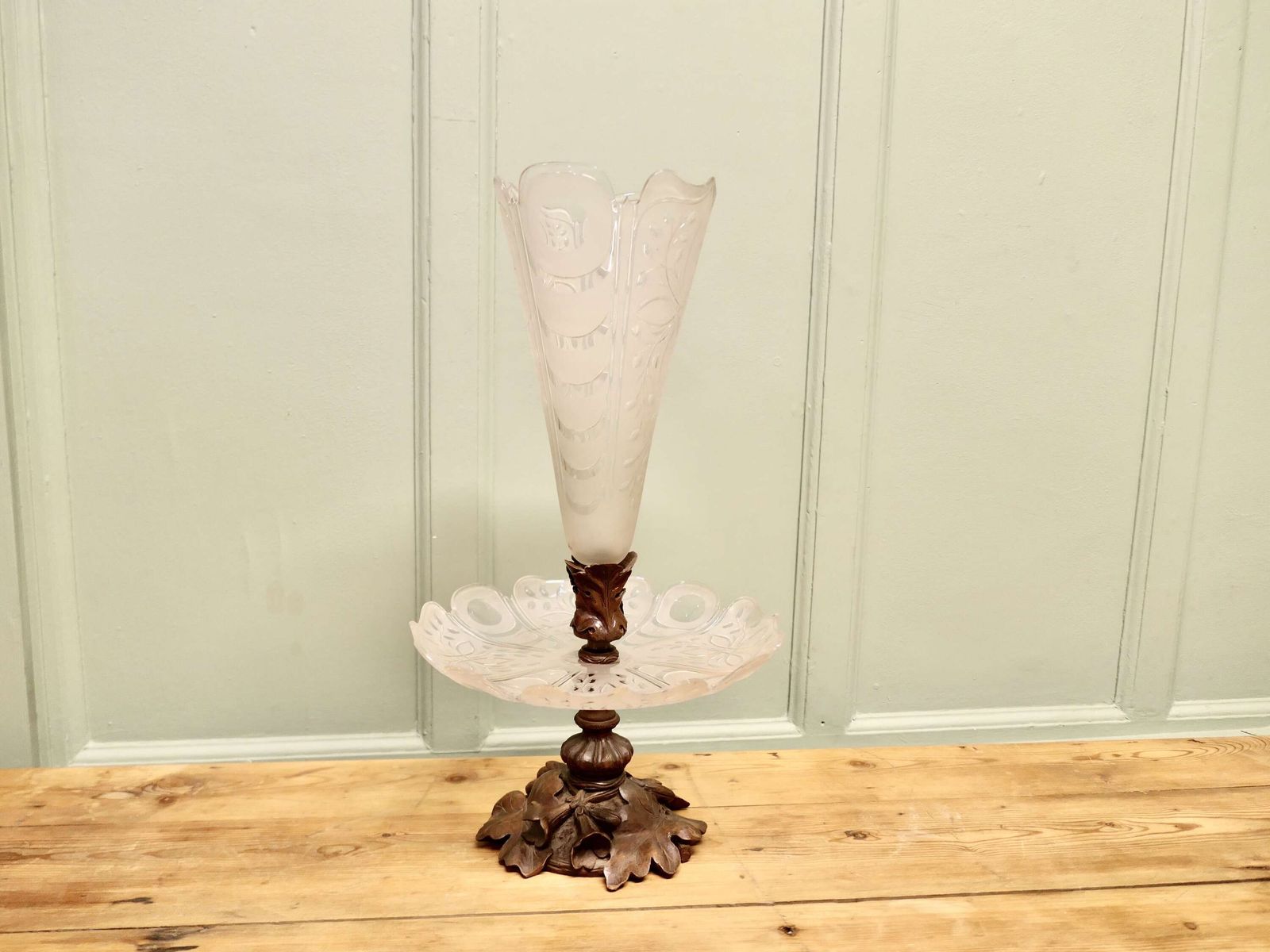 Carved Black Forest And Baccarat Crystal Epergne Centre Piece photo Home Decor