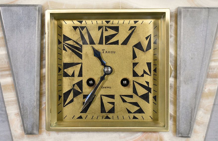 French Art Deco Clock & Garniture By H Molins Balleste & Tahou, Lourdes photo vintage