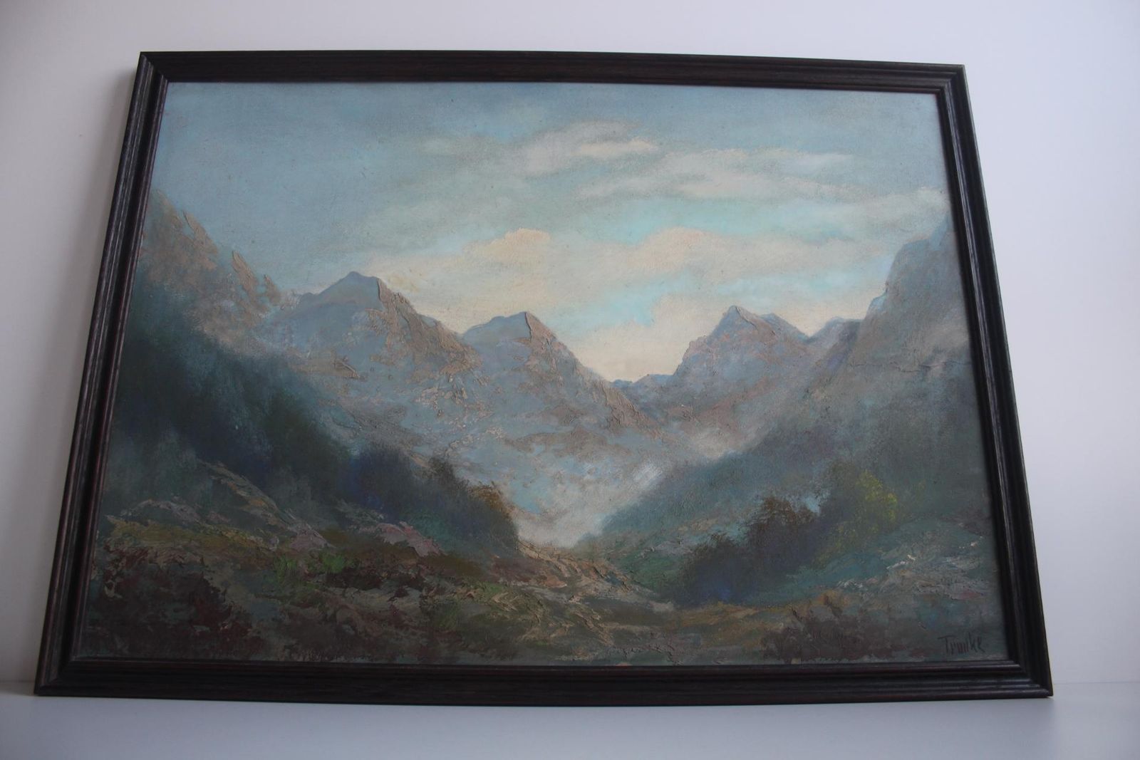 Hand Painted Painting, Oil On Fiberboard, Signed, Czechoslovakia, 1960's. photo for sale