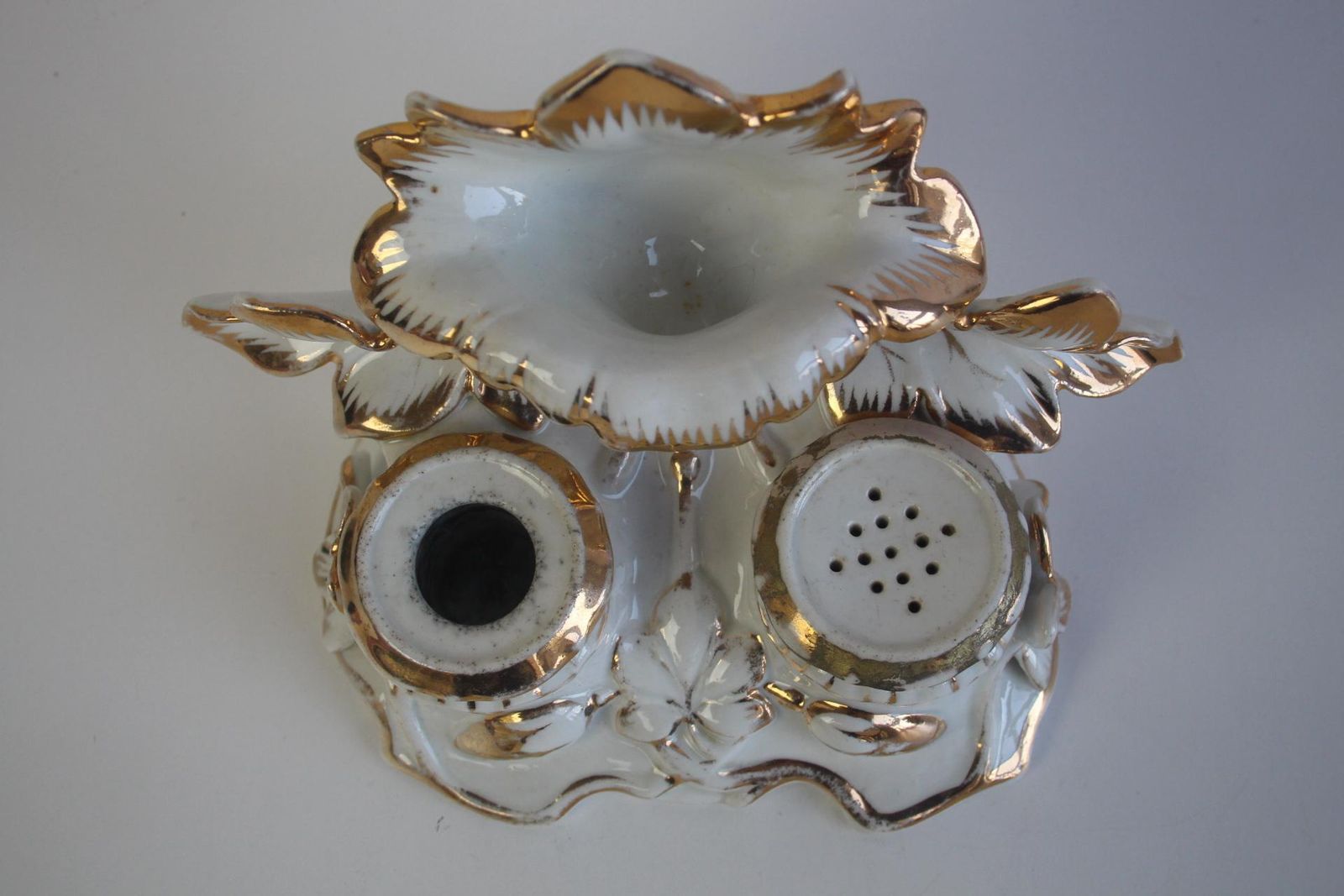 photo for sale Antique Rare Porcelain Inkwell, Hand Painted, Gilded, Circa 1900's.