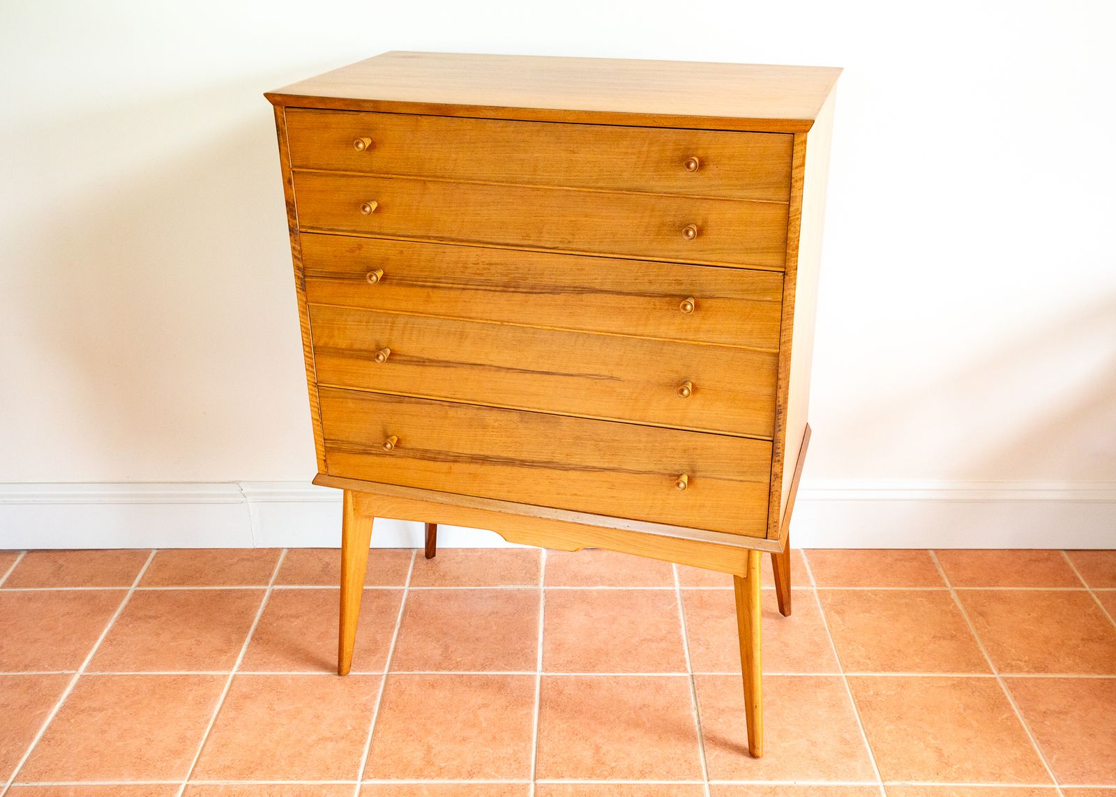 photo furniture Blonde Mid Century Chest Of Drawers Tallboy Highboy Walnut By Alfred Cox For Heals 1960s Mcm English Satin Stamped