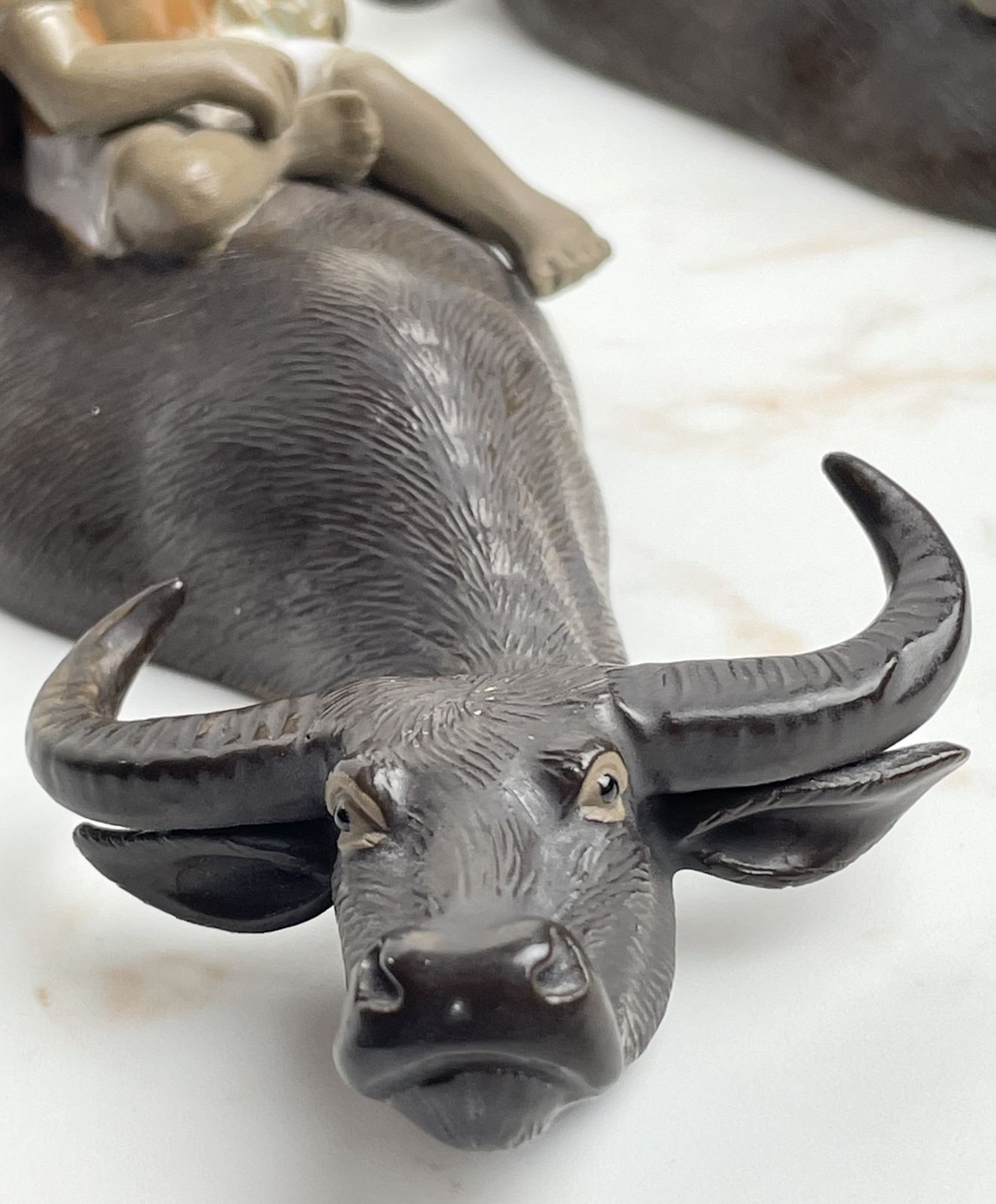 Vintage Pair Mudman Chinese Shiwan Girl With Submerged Water Buffalo Figurines photo 50.0