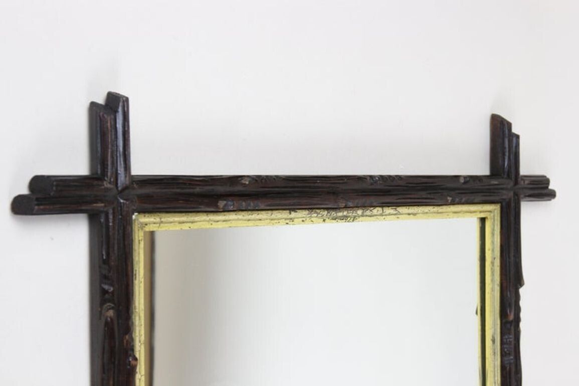 19th Century Black Forest Rustic Mirror, Gilt Bars   Hand Carved, At Ca. 1880 photo 1080.0