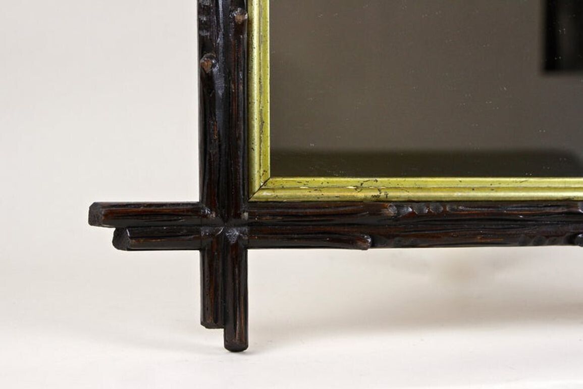 photo furniture 19th Century Black Forest Rustic Mirror, Gilt Bars   Hand Carved, At Ca. 1880