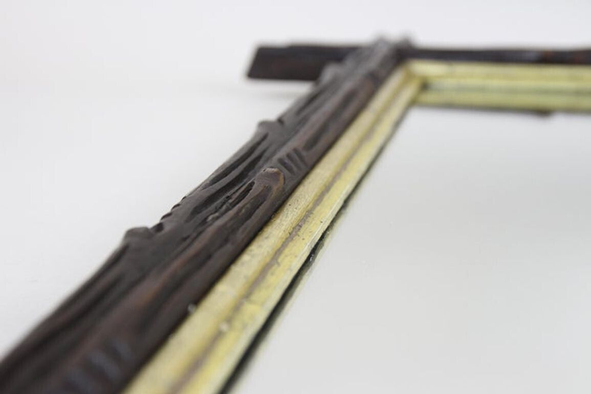 photo buy 19th Century Black Forest Rustic Mirror, Gilt Bars   Hand Carved, At Ca. 1880