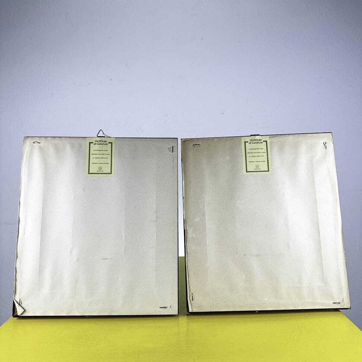 Pair Of Chromolithography Paintings On 23 Kt Gold Leaf, A.Bandini photo for sale
