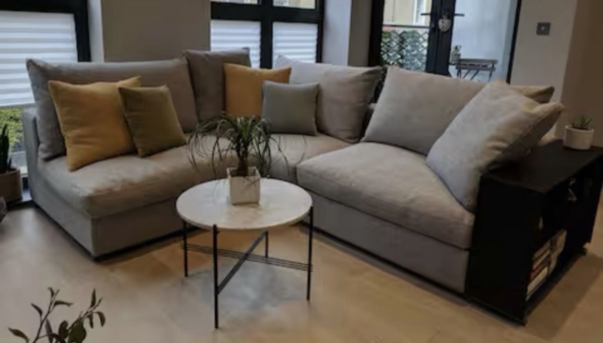 Camerich Freetown Sofa With Cushions And Oak Armrest   Concrete Fabric photo 750.0