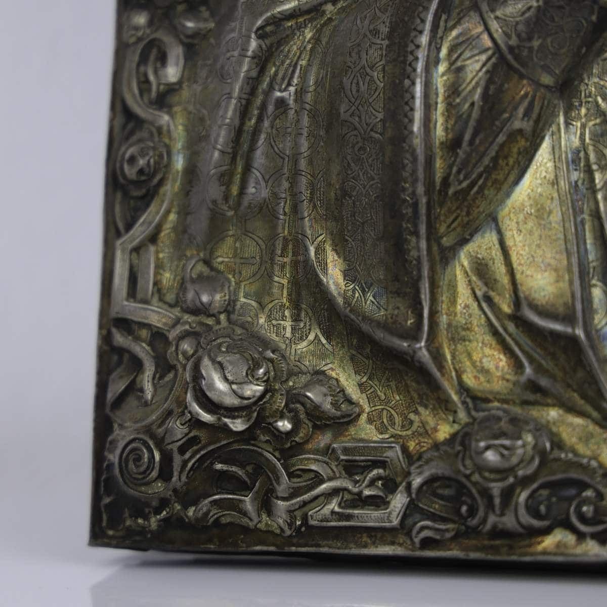 photo for sale Wooden And Silver Icon, St. Nicholas, 1865, Nizhny Novgorod.