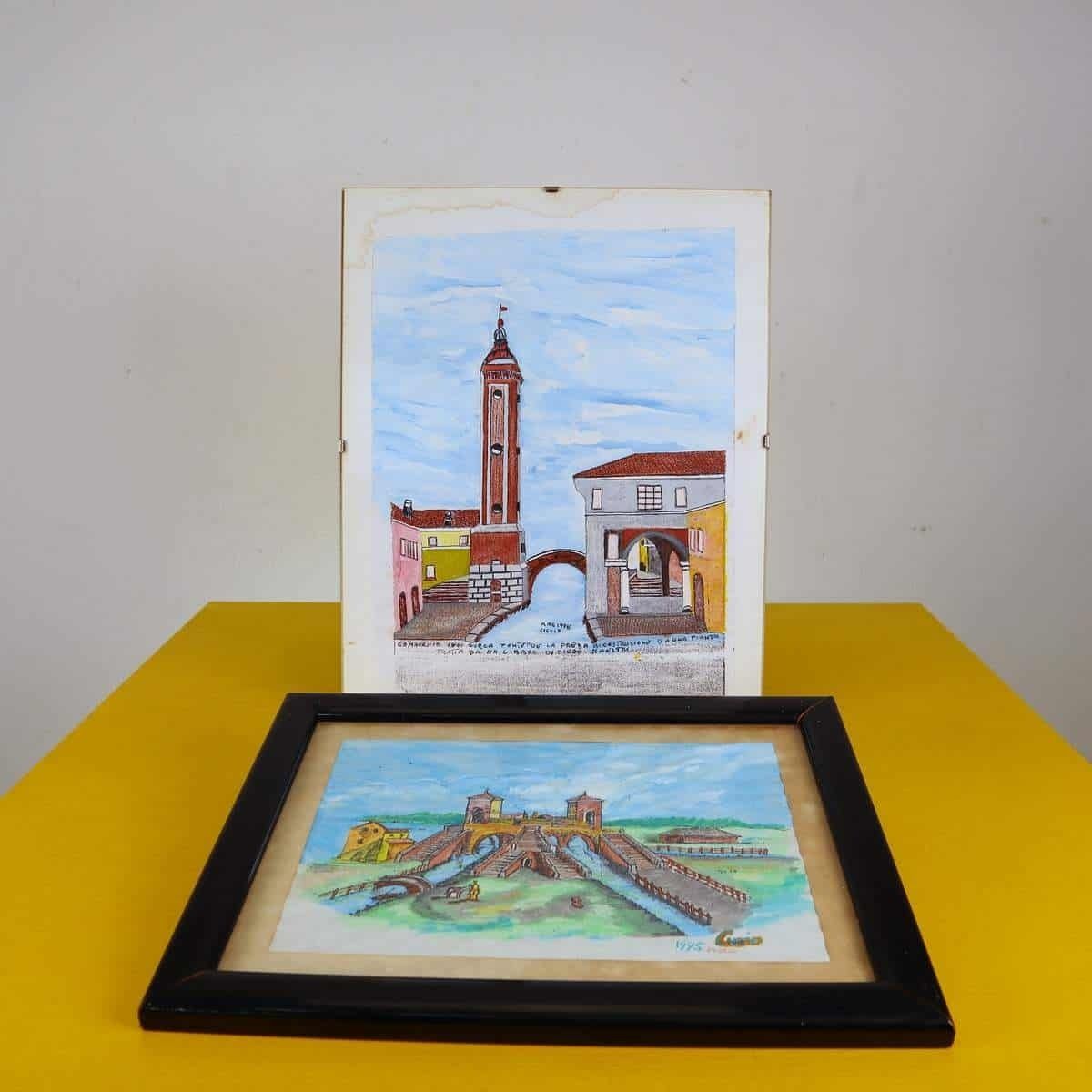 Pair Of Works Depicting Comacchio From The 1990s