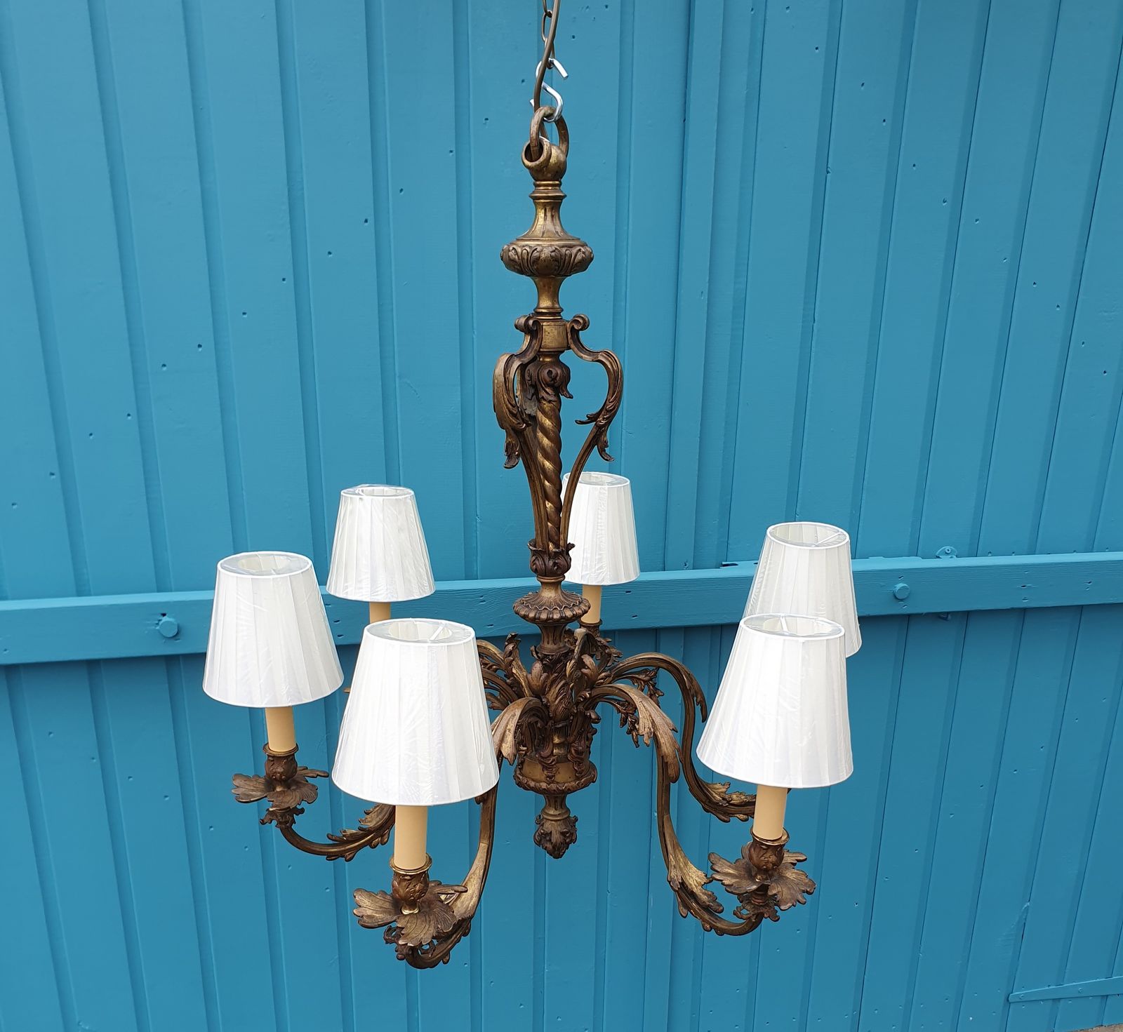 photo for sale 6 Arm Large Brass Chandelier French 30"