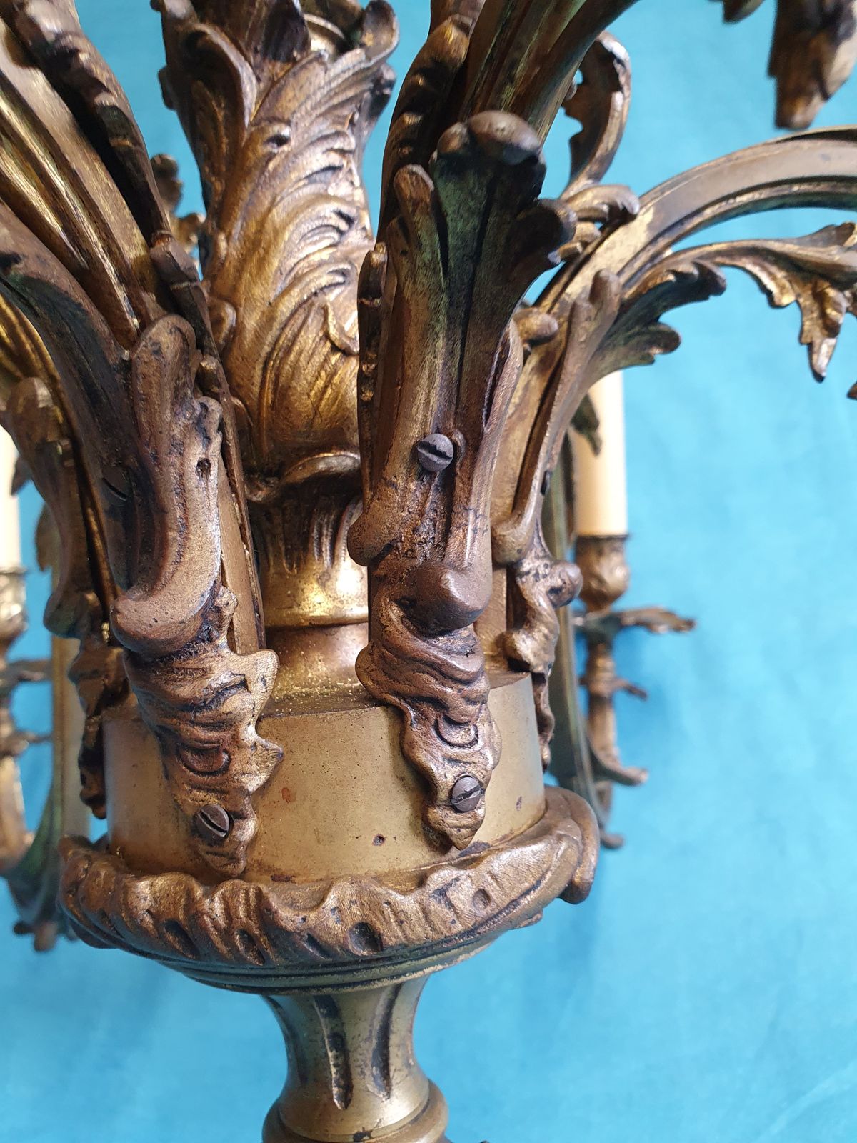 Lighting 6 Arm Large Brass Chandelier French 30" photo