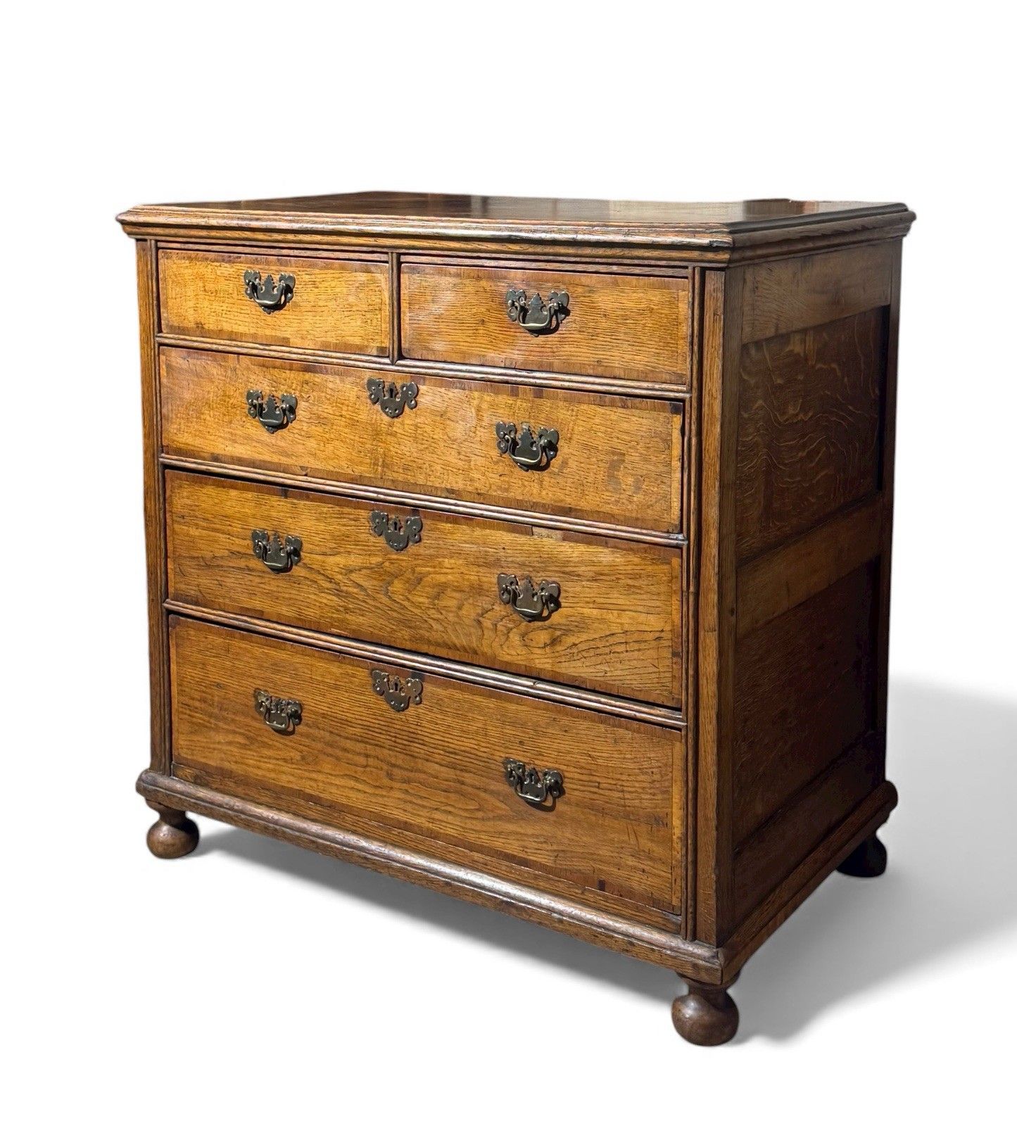 Antique William And Mary Oak Chest Of Drawers Cross Banded Provincial Chest Rare photo for sale