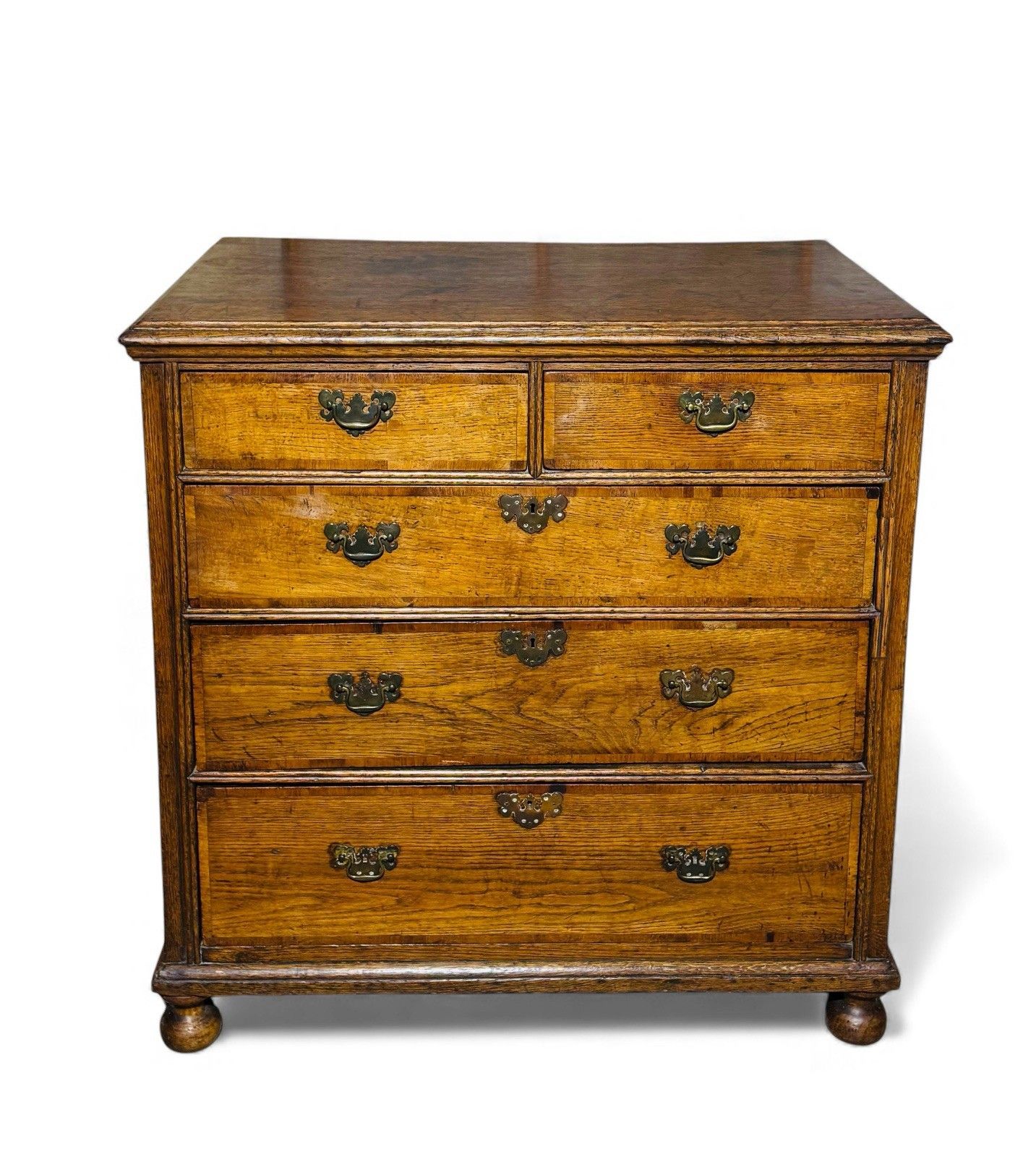 photo buy Antique William And Mary Oak Chest Of Drawers Cross Banded Provincial Chest Rare