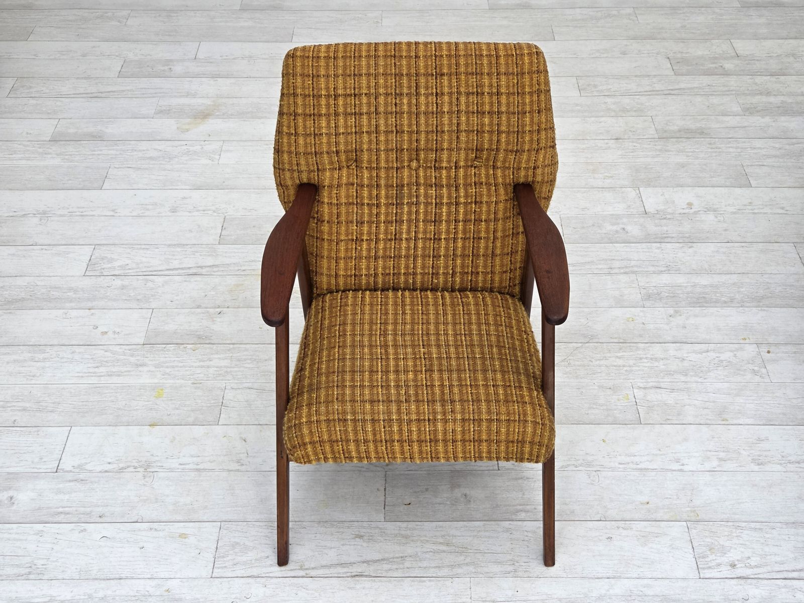 1960s, Danish Armchair, Furniture Wool Fabric, Teak Wood, Oak Wood. photo 850.0