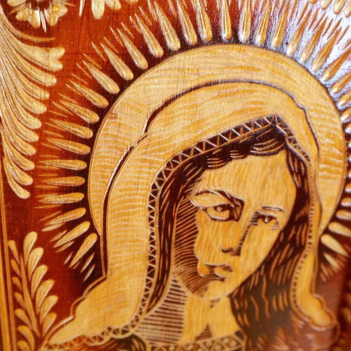 Pair Of Religious Paintings Carved In Wood, Madonna And Jesus photo Art