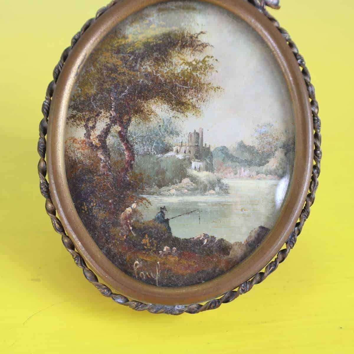Miniature Painting With Vintage Metal Jewel Frame photo for sale
