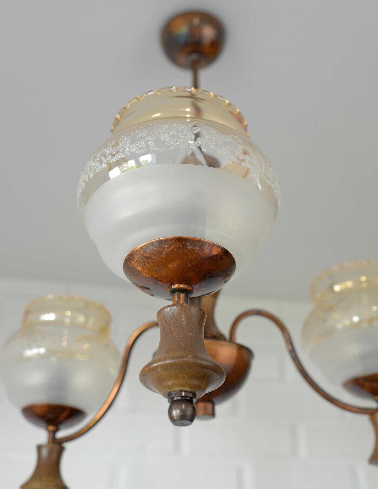 209.0 Vintage Pendant Light  / Mid Century Rustic Lamp / Wooden Hanging Lamp / Colonial Chandelier From 1970's photo