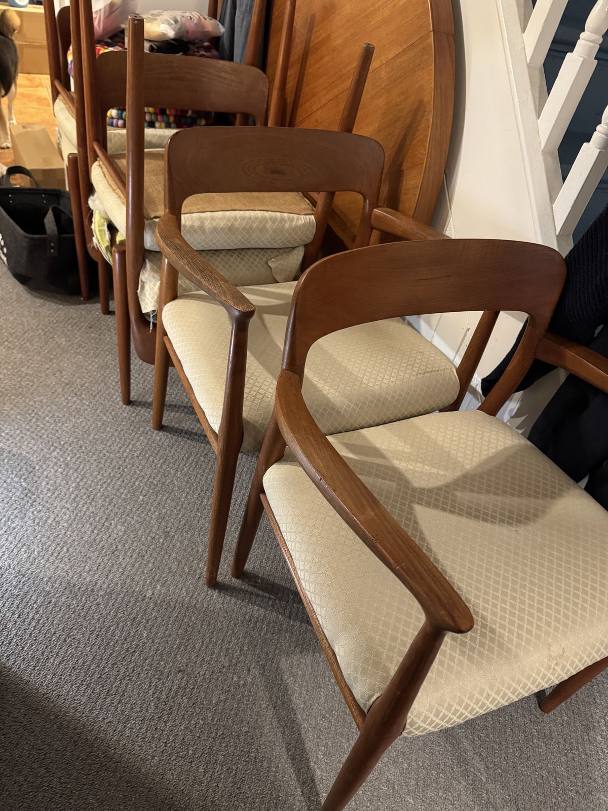 Authentic Set Of 6 Niels Otto Møller Dining Chairs, 4 Dining, 2 Carvers & Expanding Dining Table — Danish Mcm Design photo for sale