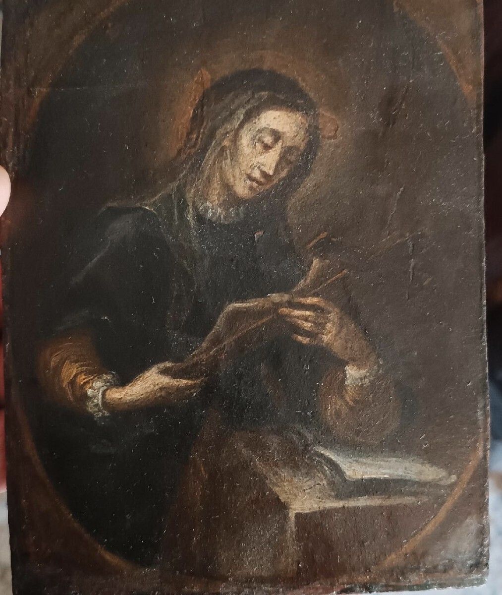 Antique Small Painting On Wood Depicting A Saint Carrying A Crucifix   Italian School, 15th Century photo 552.0