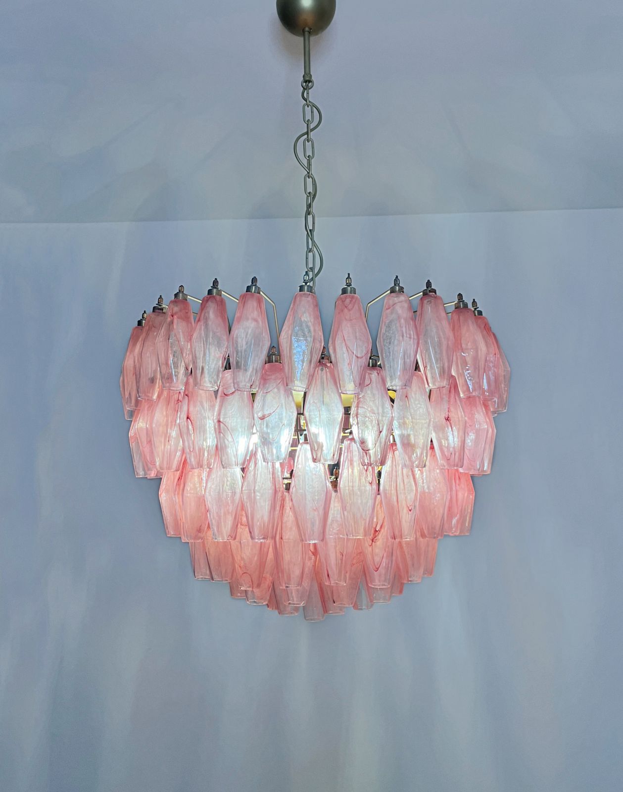 Amazing Murano Glass Candelier – 111  Pink Alabaster Poliedri photo Lighting