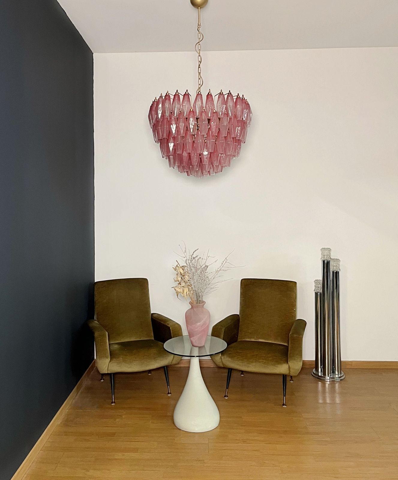 photo for sale Amazing Murano Glass Candelier – 111  Pink Alabaster Poliedri