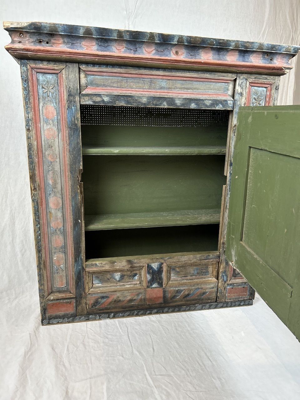Antique Painted Swedish Wooden Wall Cupboard photo vintage