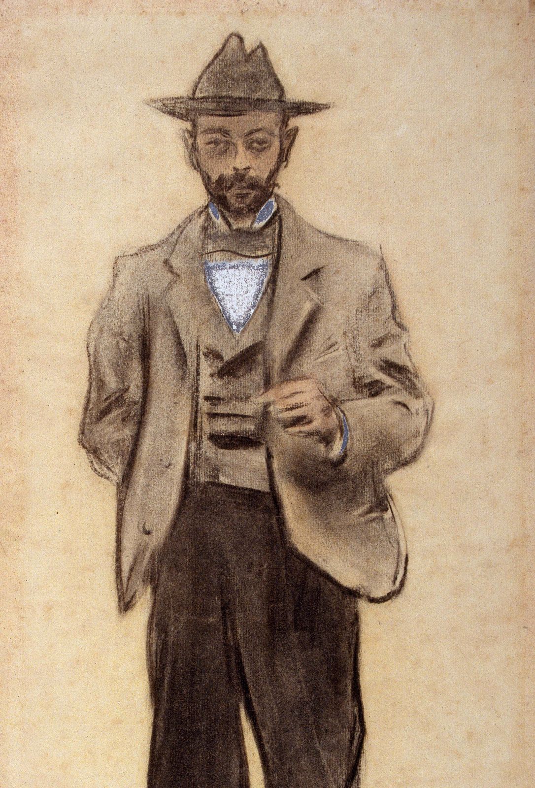 Ramon Casas A Drawing   Portrait Of Manolo Hugué, C1897 99