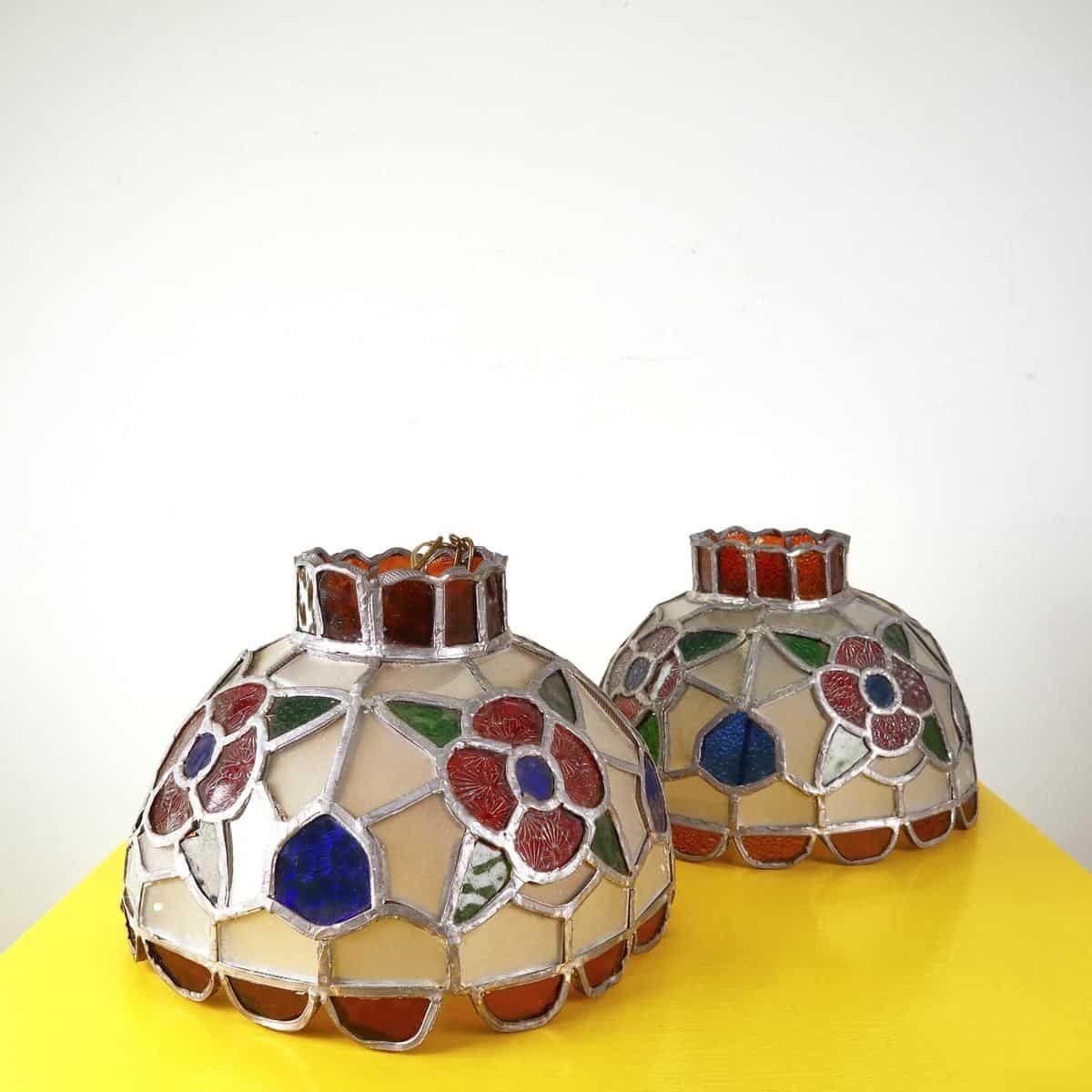 Pair Of Vintage Leaded Glass Chandeliers