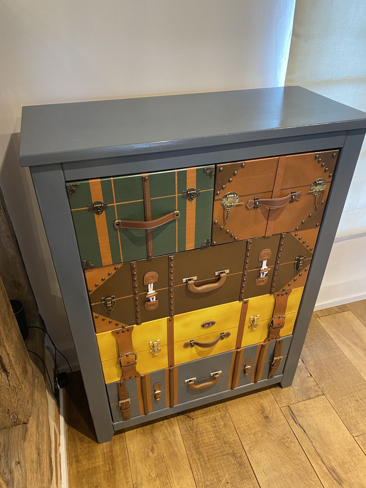 Vintage Suitcase Style Chest Of Drawers – Hand Painted, Unique Statement photo vintage