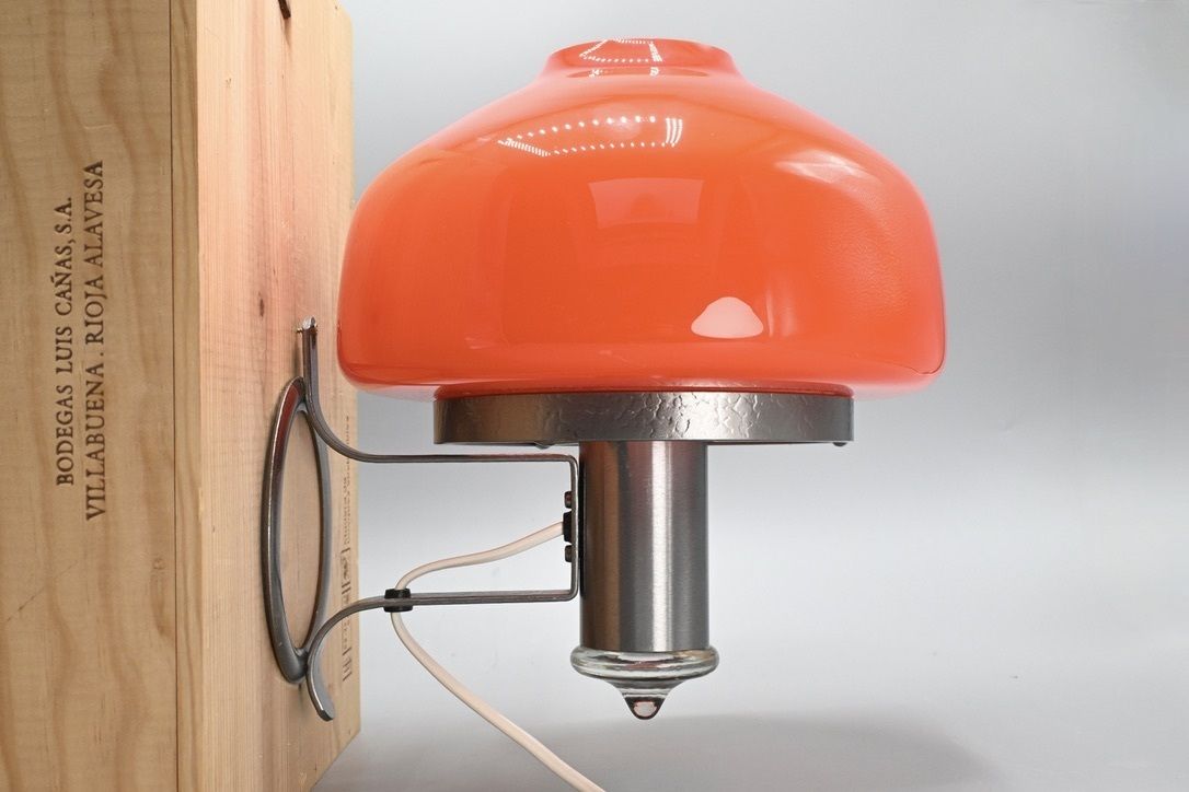 photo buy Midcentury Metal With Orange Glass Mushroom Style Wall Lamp By öjg Sweden, 1970s
