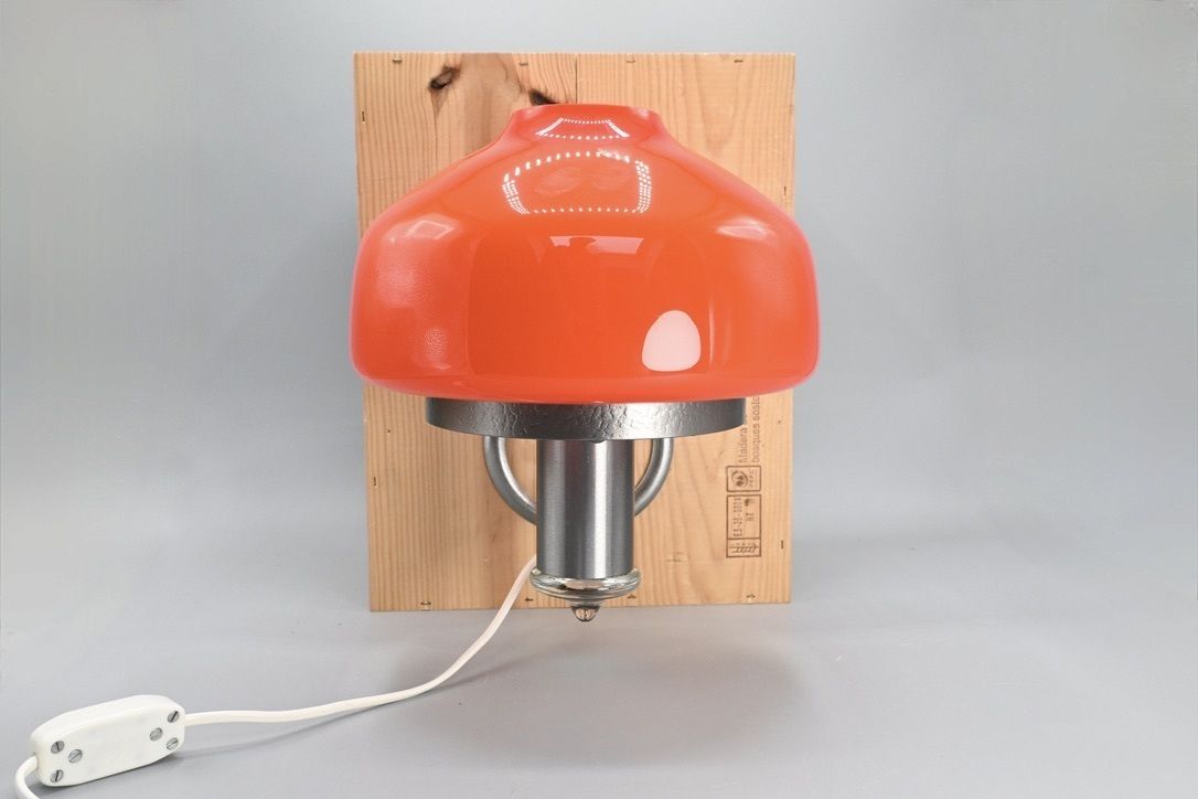 photo vintage Midcentury Metal With Orange Glass Mushroom Style Wall Lamp By öjg Sweden, 1970s