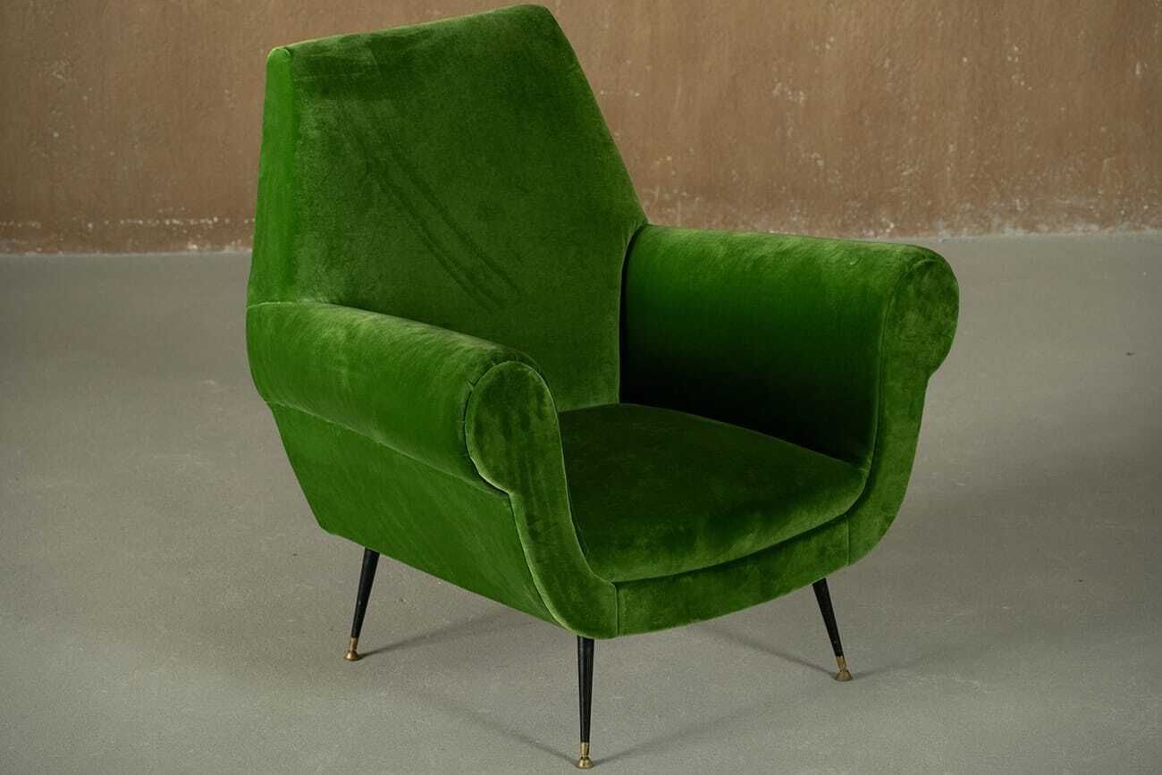 photo for sale Sale ! Green Velvet Armchairs By Gigi Radice, Italy 1950’s Set Of 2